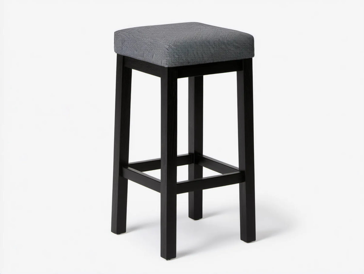 Tapicerowany hoker barowy z litego drewna bukowego, szaro-czarny, 40 x 40 x 75 cm