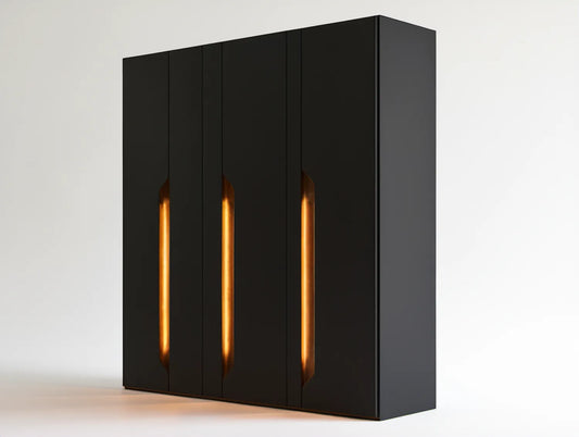 Czarna szafa czterodrzwiowa z oświetleniem LED, 200 × 60 × 220 cm