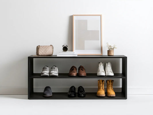 Czarny stalowy regał na buty 120 x 30 x 80 cm, 3 poziomy