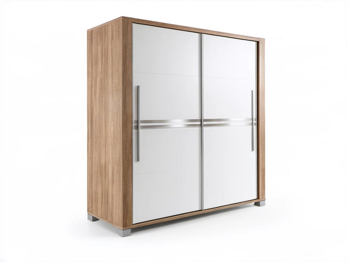 Szafa przesuwna 2-drzwiowa 200 × 60 × 215 cm Biała/Dąb Sonoma/Srebrna