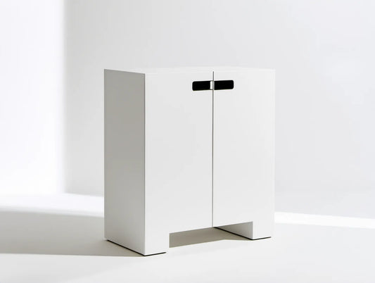Biała szafka na buty z czarnymi uchwytami, MDF, 80 x 35 x 100 cm, 2 drzwi