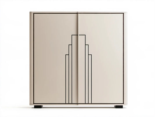 Beżowa szafa dwudrzwiowa MDF z czarnym zdobieniem 120 x 55 x 200 cm