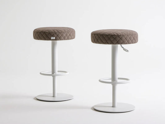 Zestaw 2 regulowanych hokerów barowych Taupe/Biały, Ø 35 cm, wysokość 57–78 cm