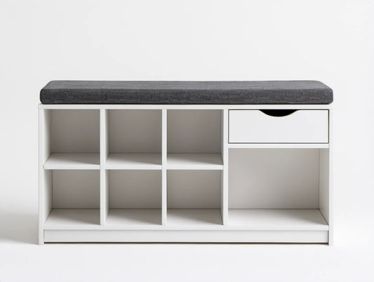 Biała ławka do przedpokoju z ciemnoszarym siedziskiem, MDF, 100 × 30 × 48 cm